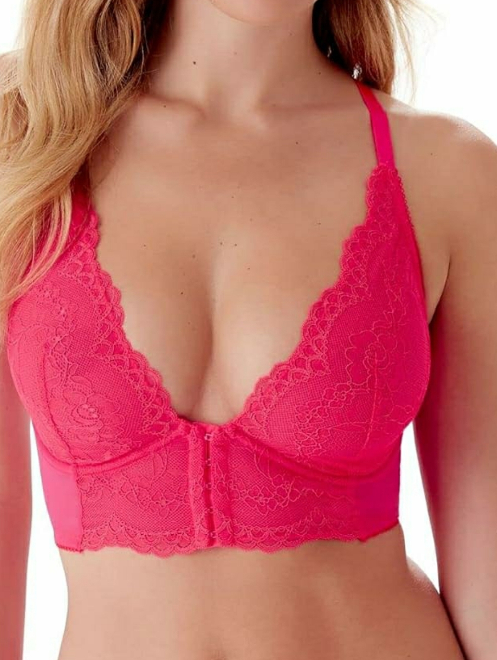 Gossard Superboost Lace Deep V Bralette Pink Diva Pink 38DD Unlined